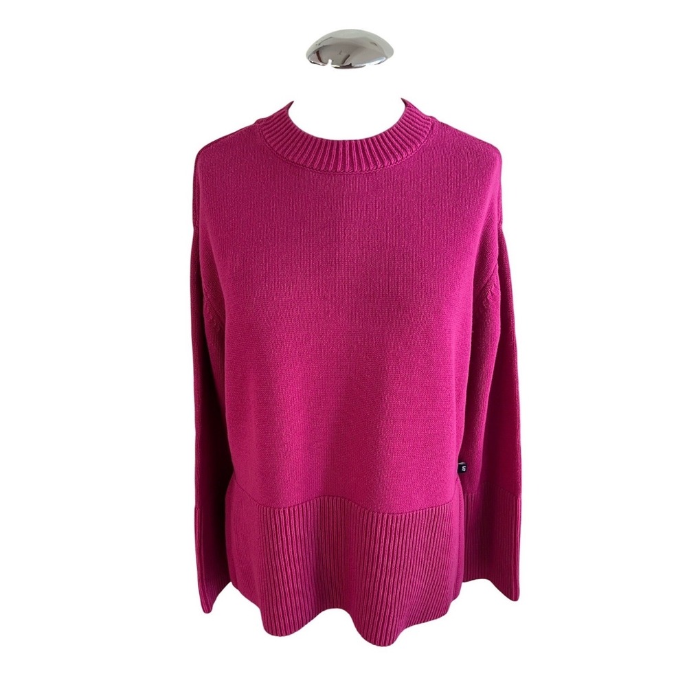 Gap Magenta Pink 100% Cotton Crewneck Sweater Ribbed Hem Women's Medium
